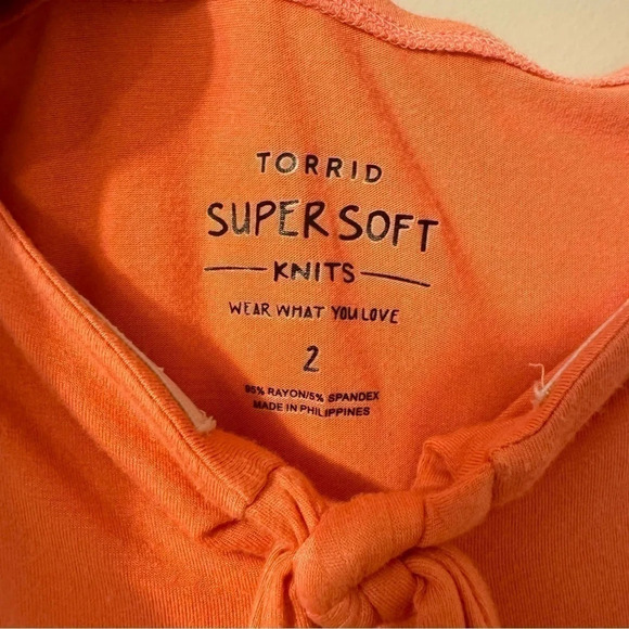 Babydoll Super Soft Tie-Front Off-Shoulder Top Wild Orange Size 2 - Picture 8 of 9